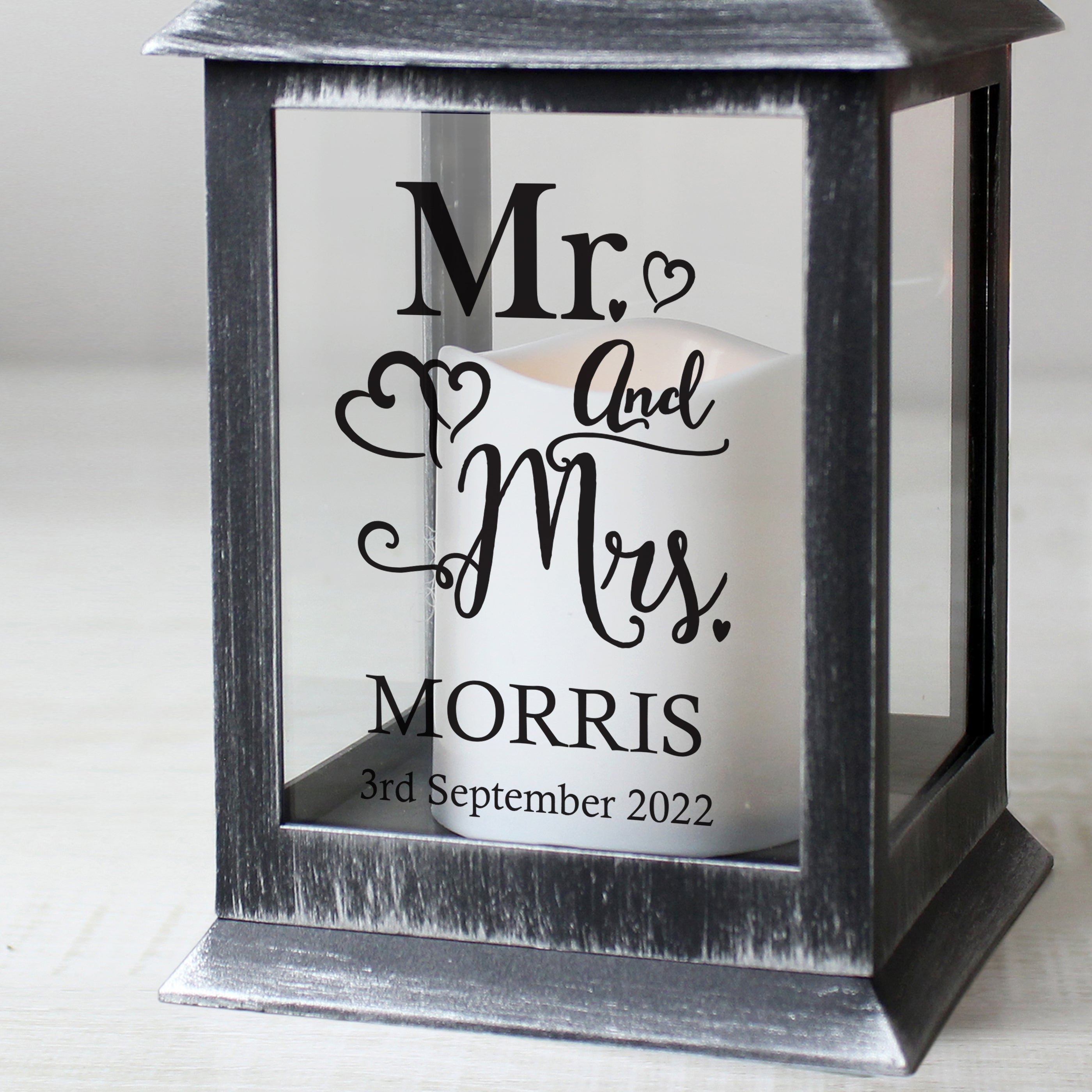 Personalised Mr And Mrs Rustic Black Lantern