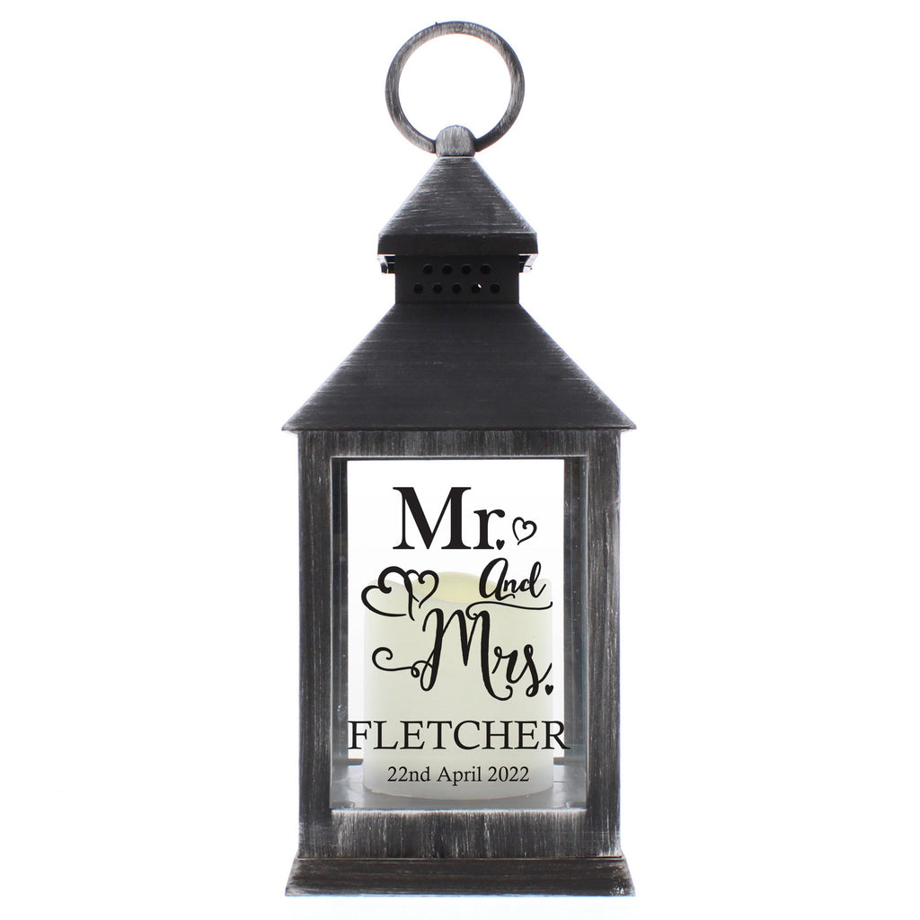 Personalised Mr And Mrs Rustic Black Lantern