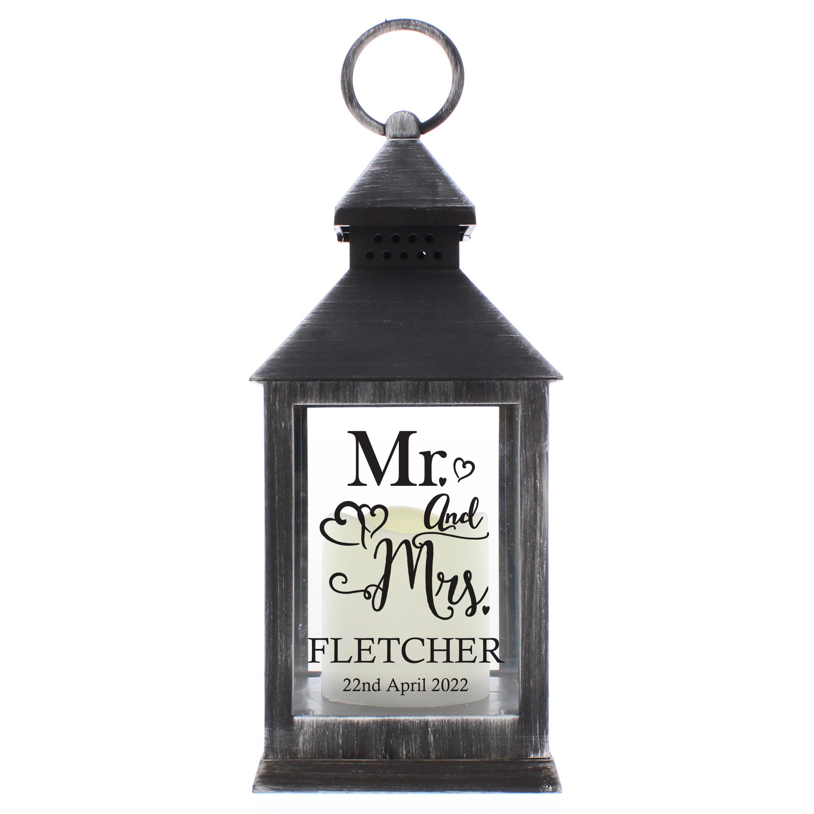 Personalised Mr And Mrs Rustic Black Lantern