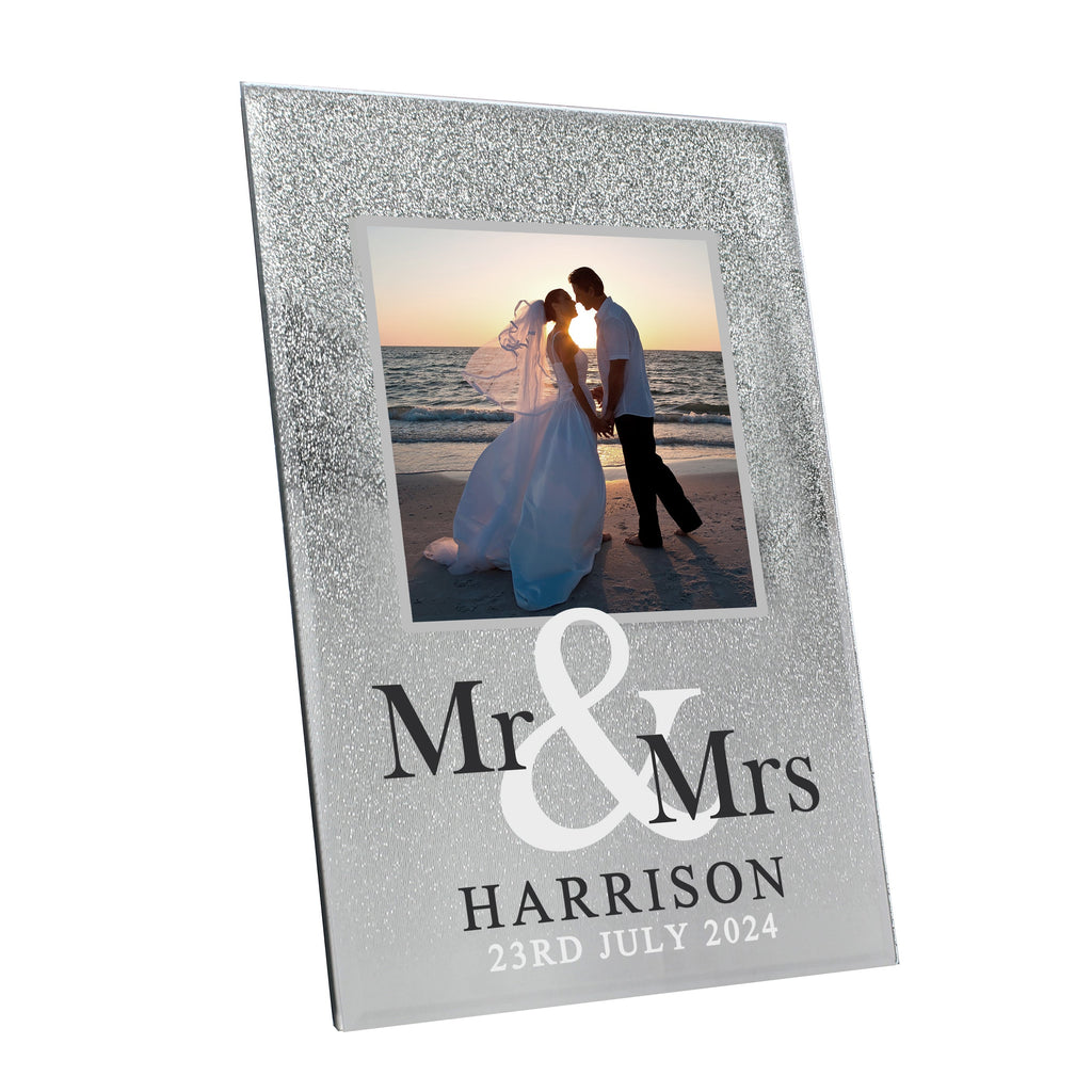 Personalised Mr & Mrs 4x4 Inch Glitter Glass Photo Frame
