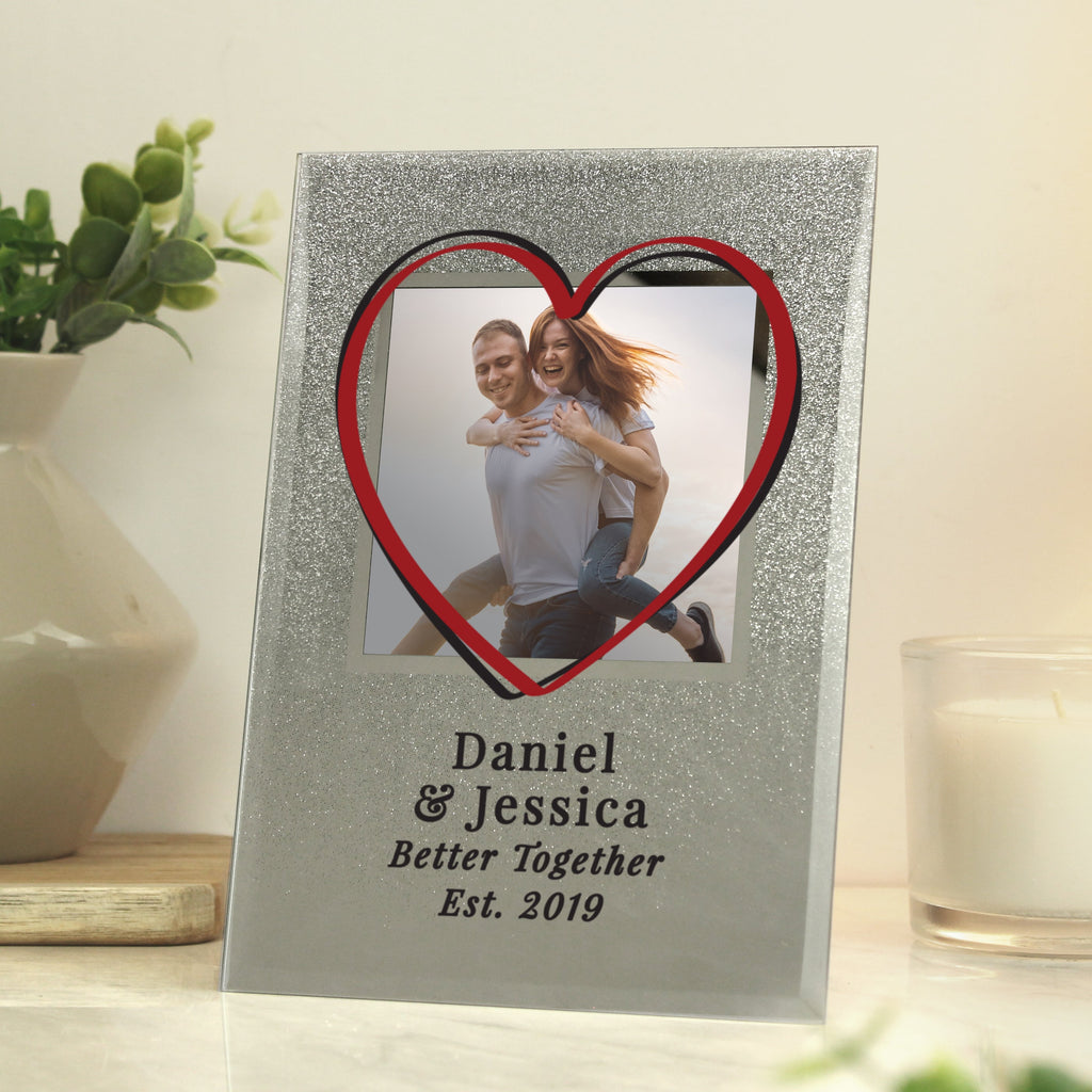 Personalised Heart 4x4 Inch Glitter Glass Photo Frame