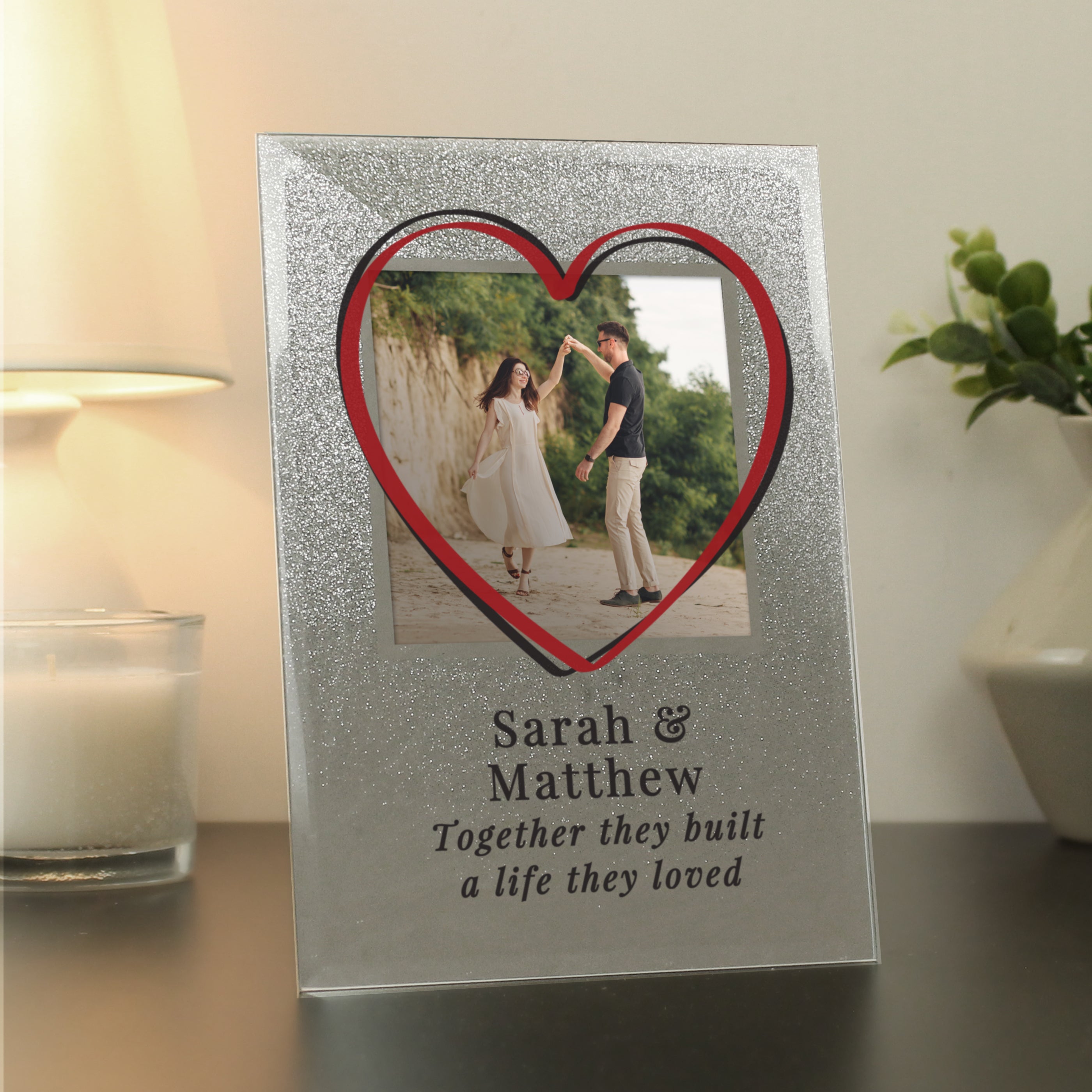Personalised Heart 4x4 Inch Glitter Glass Photo Frame