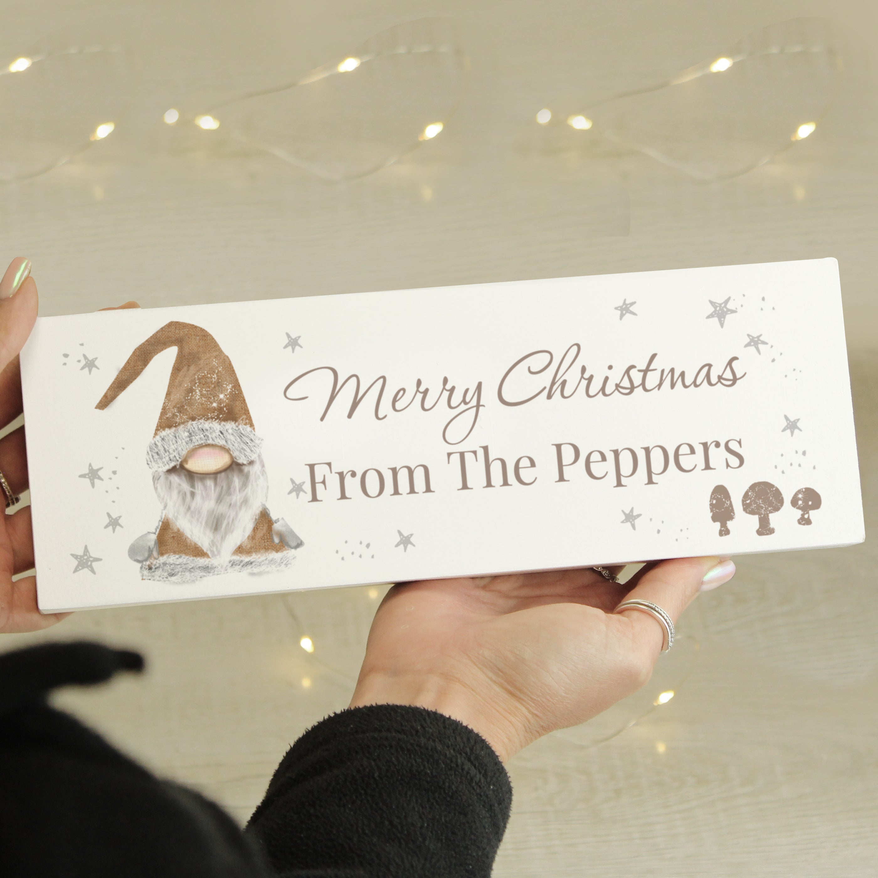 Personalised Scandinavian Christmas Gnome Wooden Block Sign