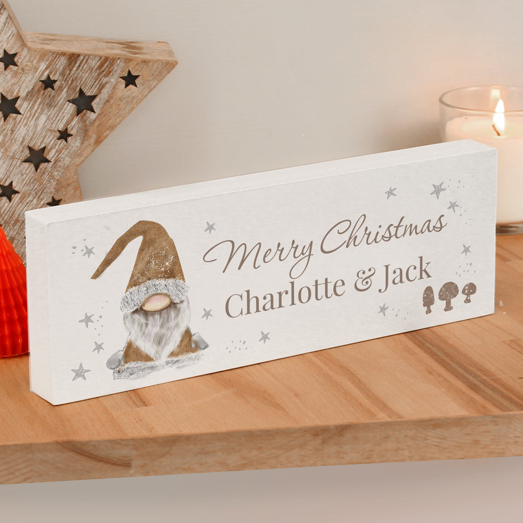 Personalised Scandinavian Christmas Gnome Wooden Block Sign