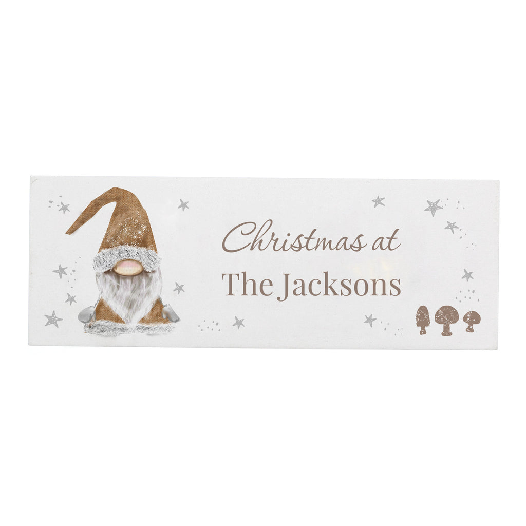 Personalised Scandinavian Christmas Gnome Wooden Block Sign