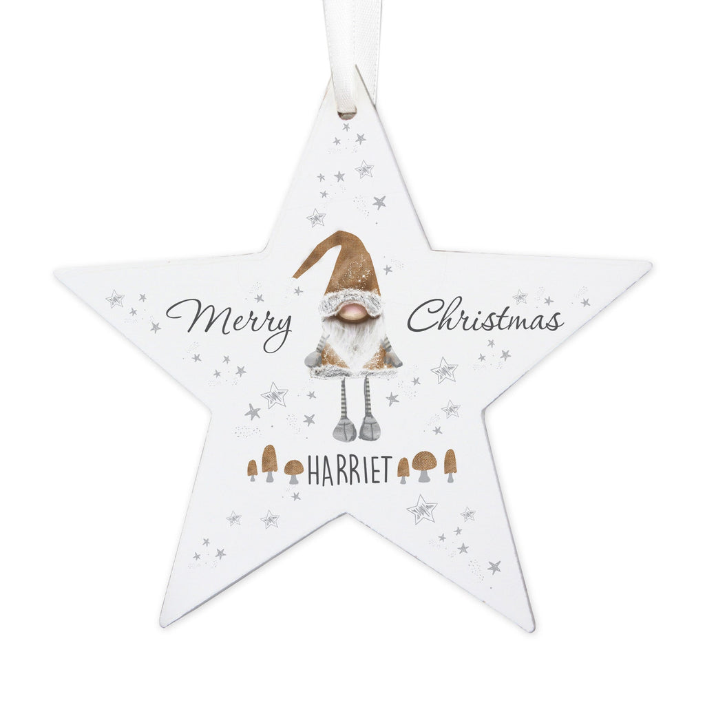 Personalised Scandinavian Christmas Gnome Wooden Star Decoration