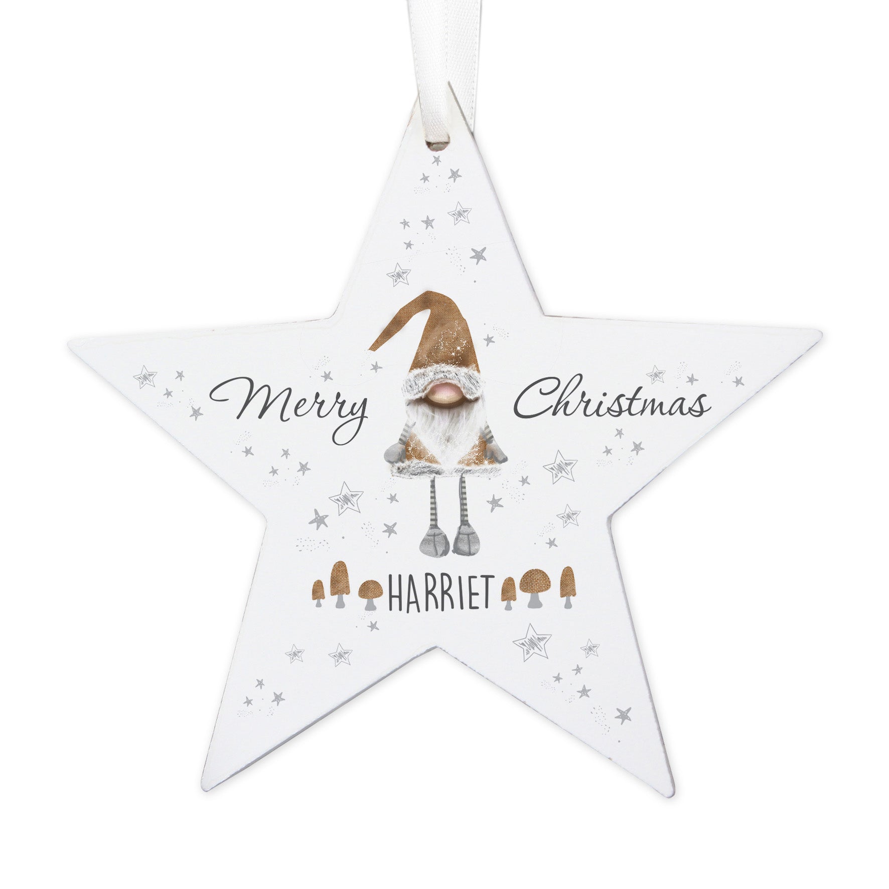 Personalised Scandinavian Christmas Gnome Wooden Star Decoration