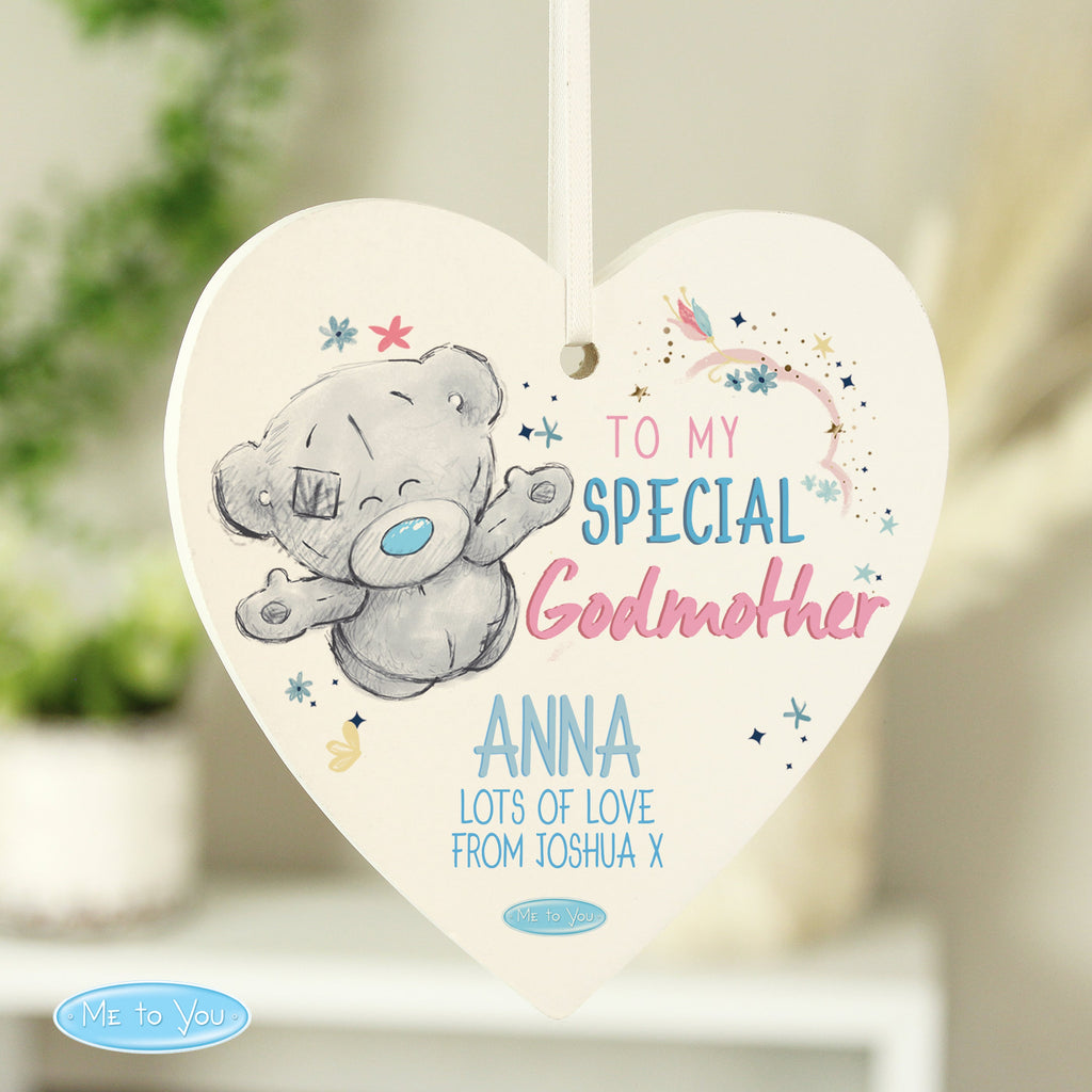 Personalised Me To You Godmother Wooden Heart Decoration