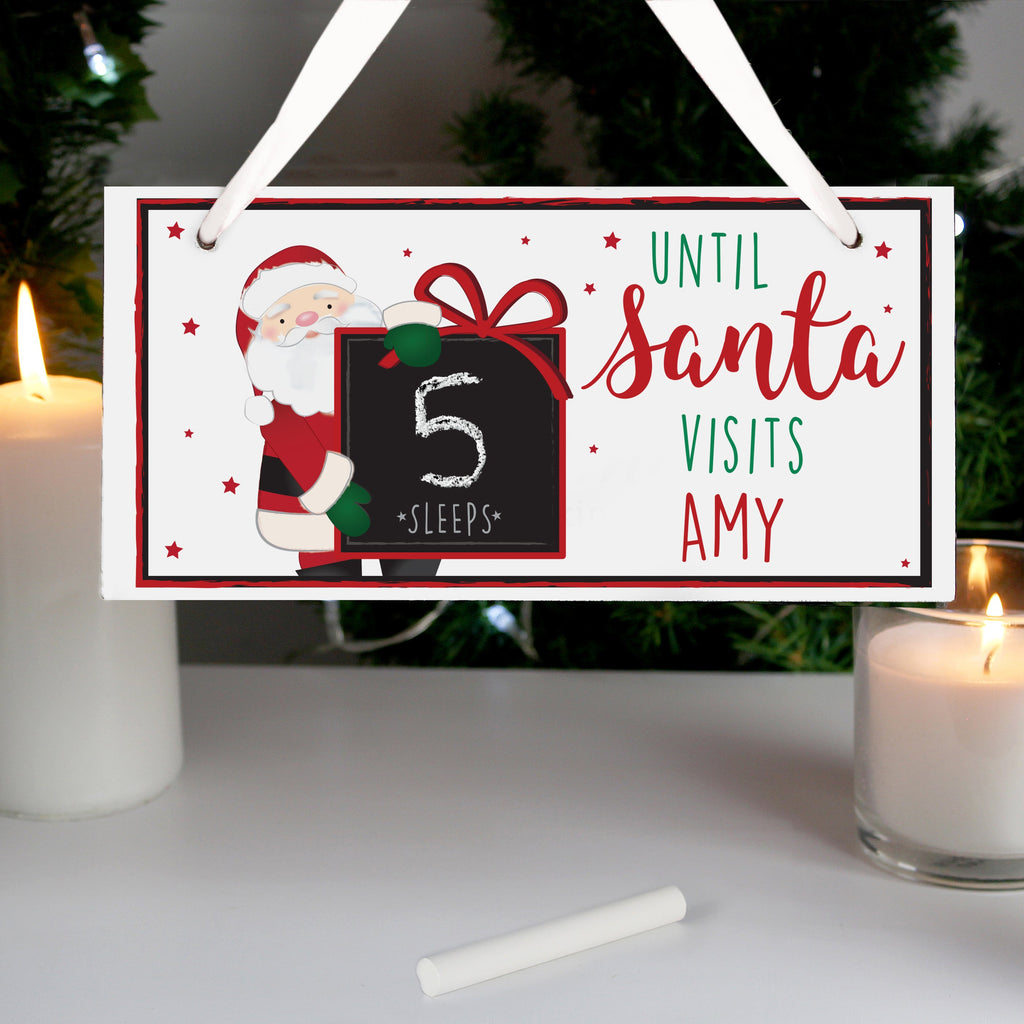 Personalised Santa Christmas Chalk Countdown Wooden Block Sign