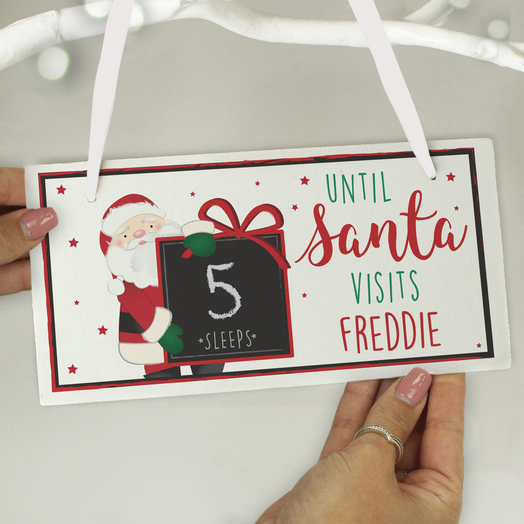 Personalised Santa Christmas Chalk Countdown Wooden Block Sign