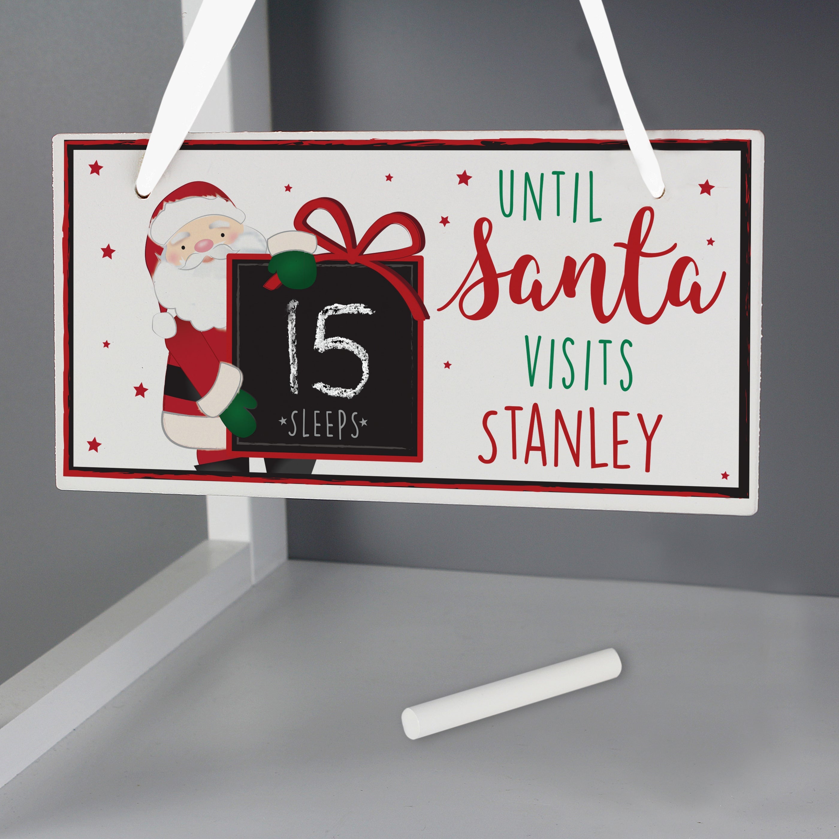 Personalised Santa Christmas Chalk Countdown Wooden Block Sign