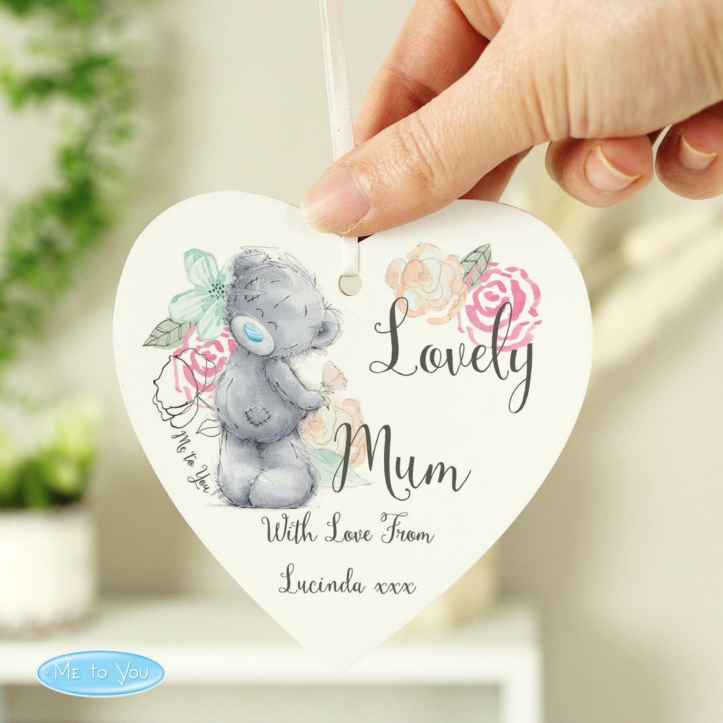 Personalised Me To You Floral Wooden Heart Decoration