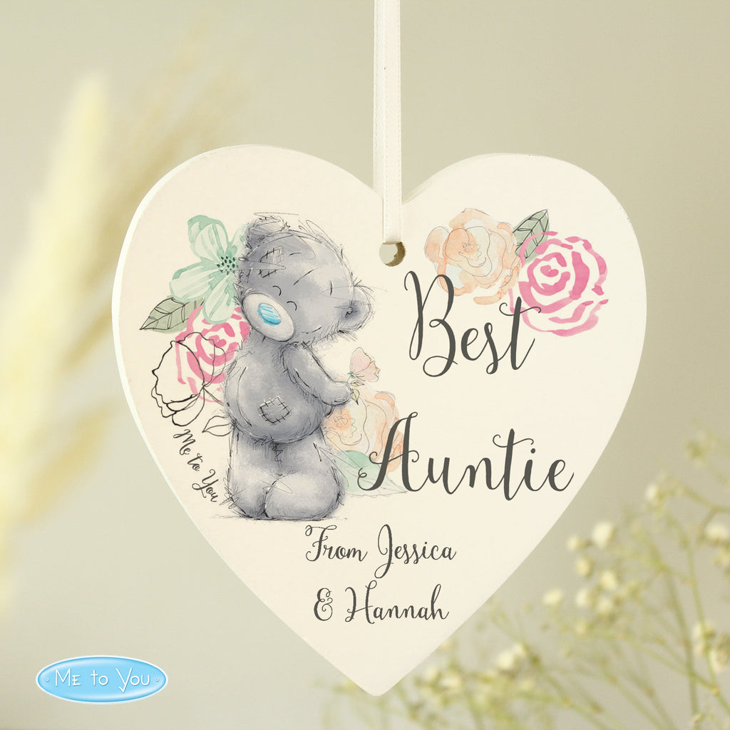 Personalised Me To You Floral Wooden Heart Decoration