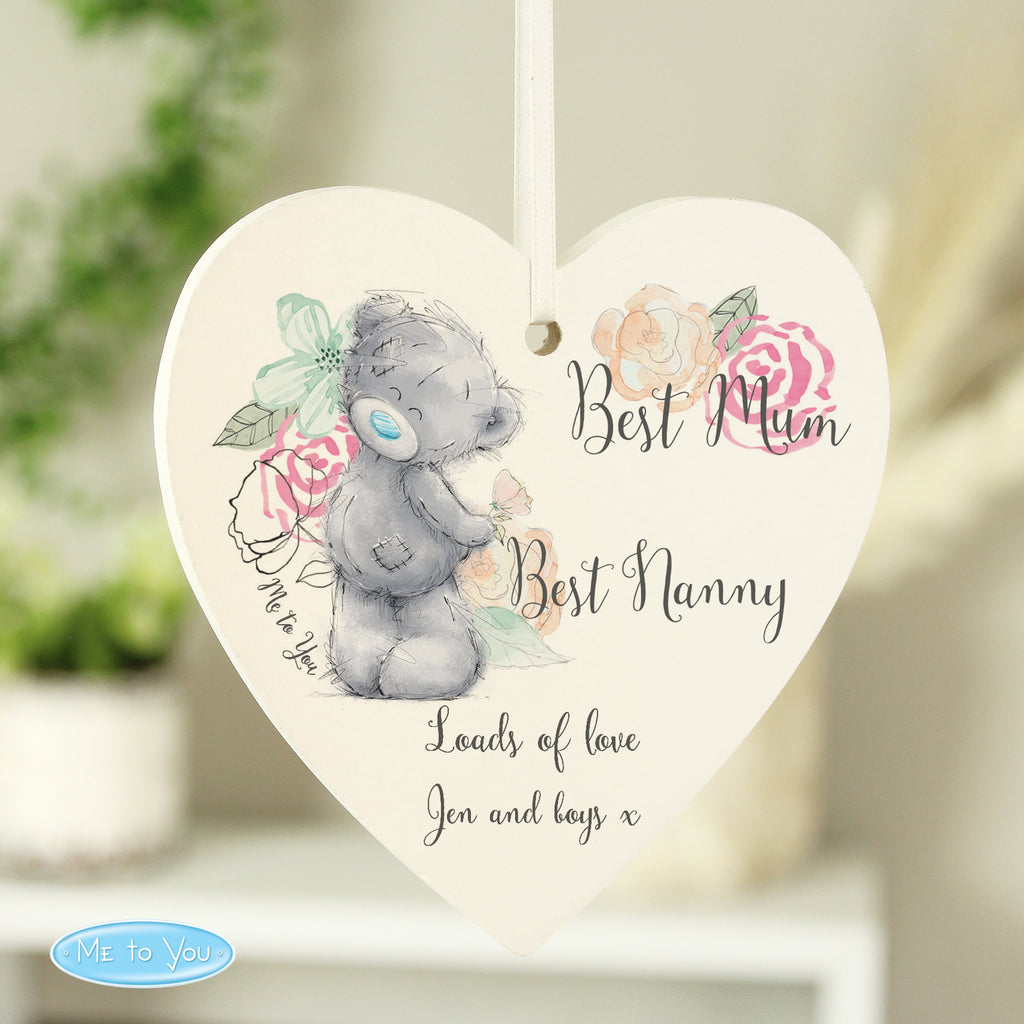 Personalised Me To You Floral Wooden Heart Decoration
