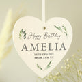 Personalised Botanical Wooden Heart Decoration