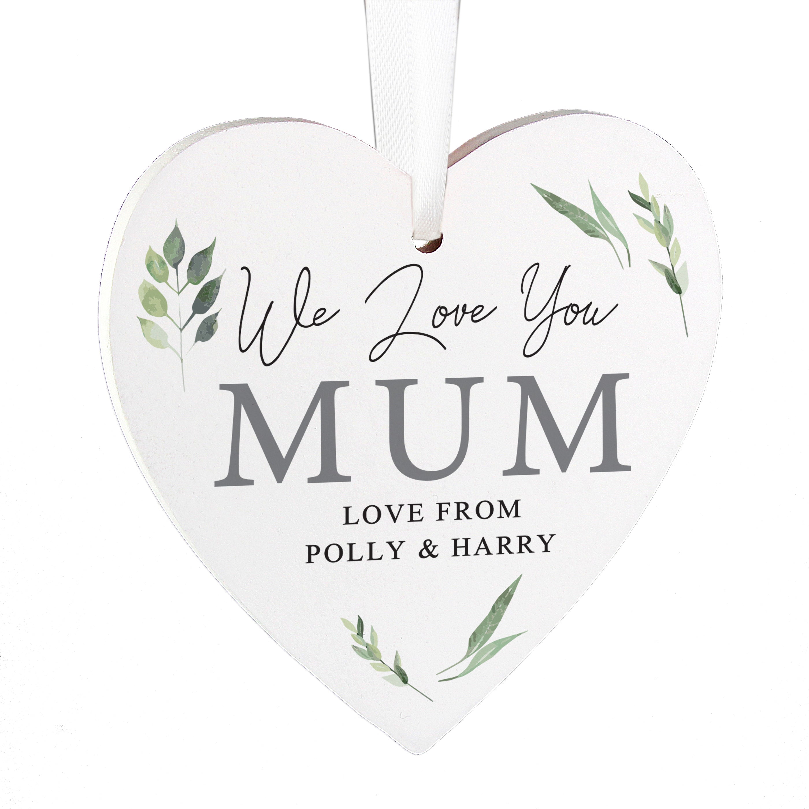 Personalised Botanical Wooden Heart Decoration