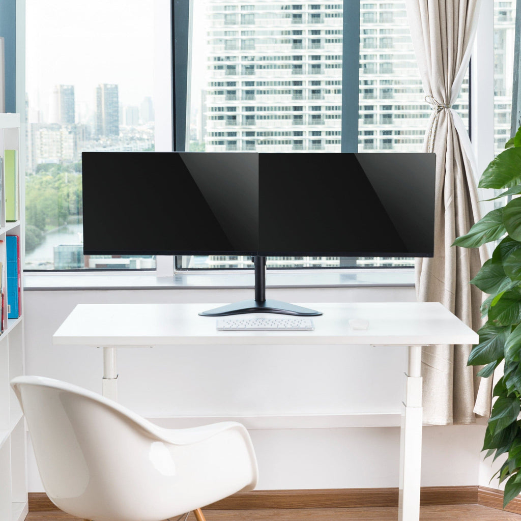 ProperAV Desk Monitor Stand 17" - 32" Dual Swing Arm Freestanding Base VESA Max 100x100