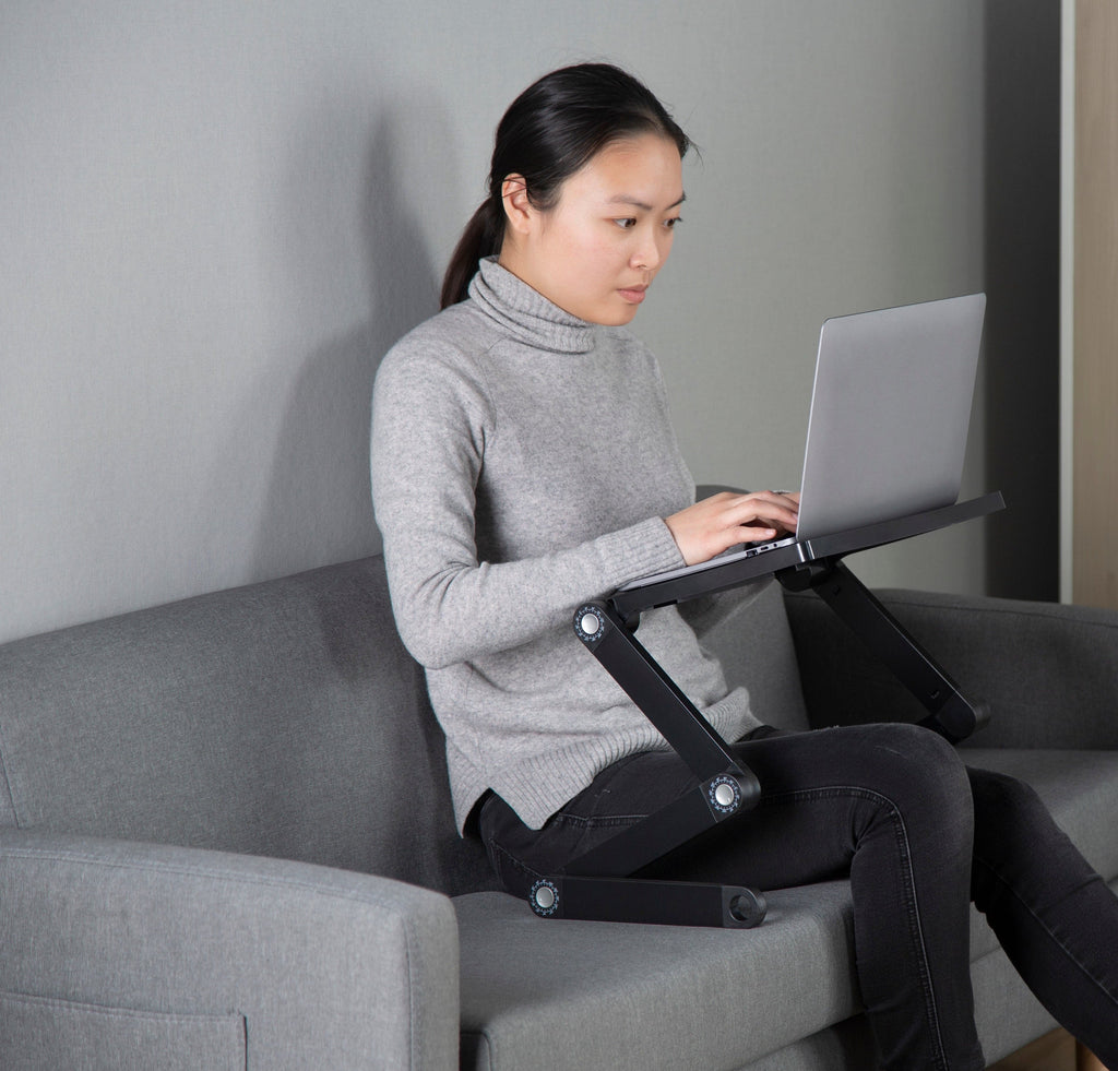 ProperAV Laptop Stand for Bed / Sofa / Desk with Adjustable Legs & Mouse Pad - Black