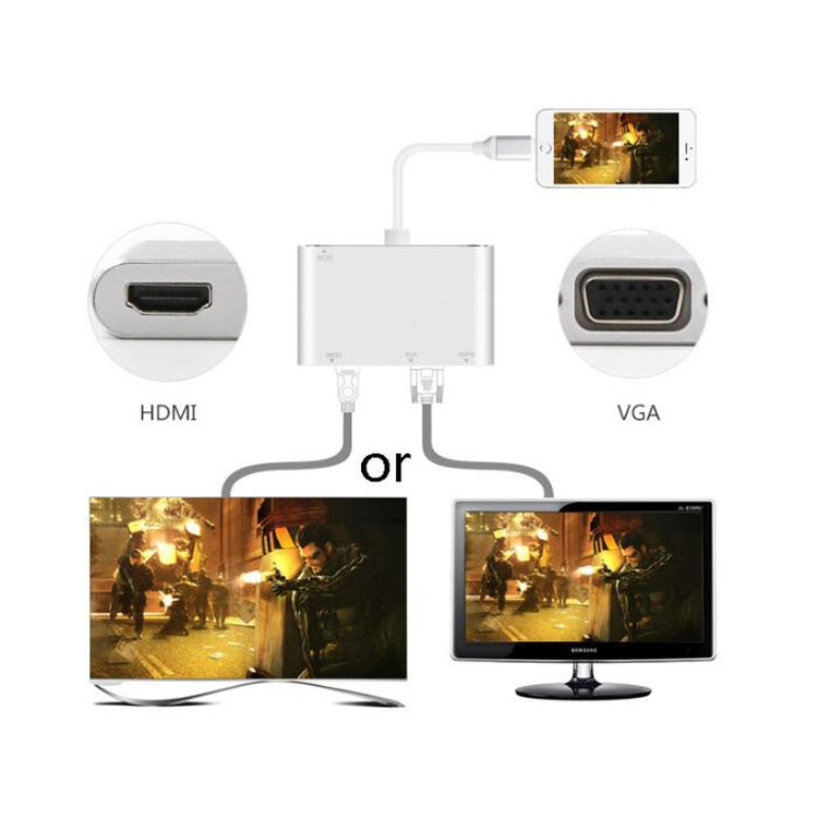 3 in 1 8 Pin to HDMI / VGA / Audio Adapter(Silver)