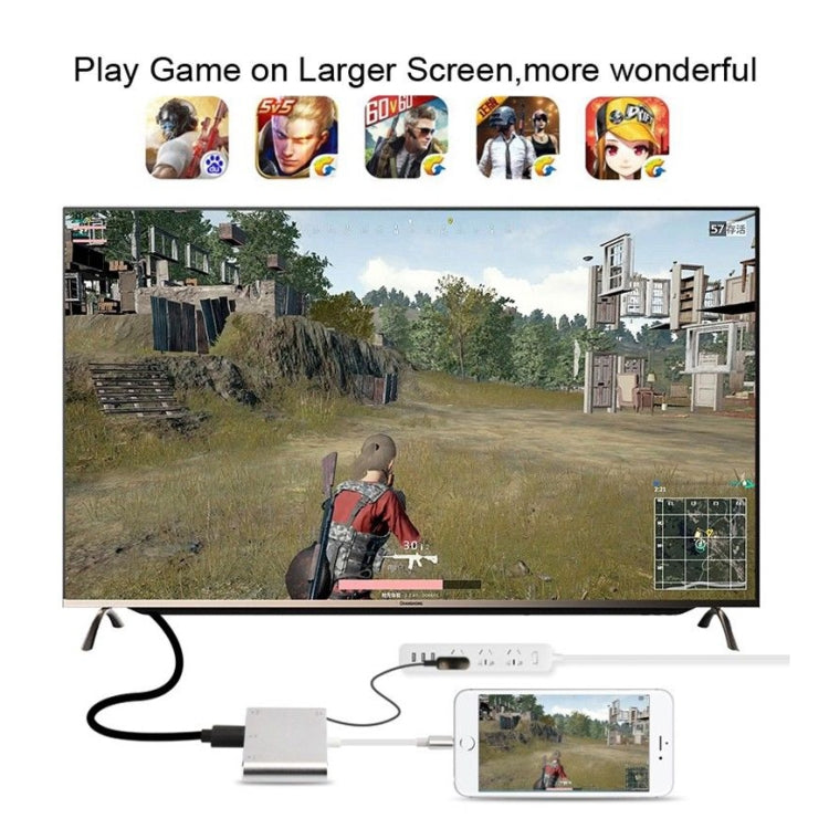3 in 1 8 Pin to HDMI / VGA / Audio Adapter(Silver)