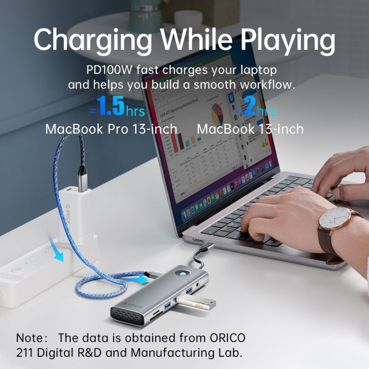 ORICO PW11-8PC Type-C / USB-C 8-in-1 5Gbps Multifunction Docking Station(Silver)