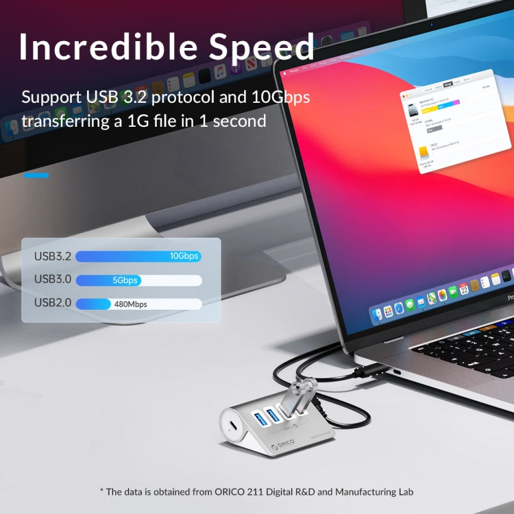 ORICO M3CU2 Aluminum Alloy 4-Port Type-C And USB 3.2 Gen2 10Gbps HUB, M3CU2