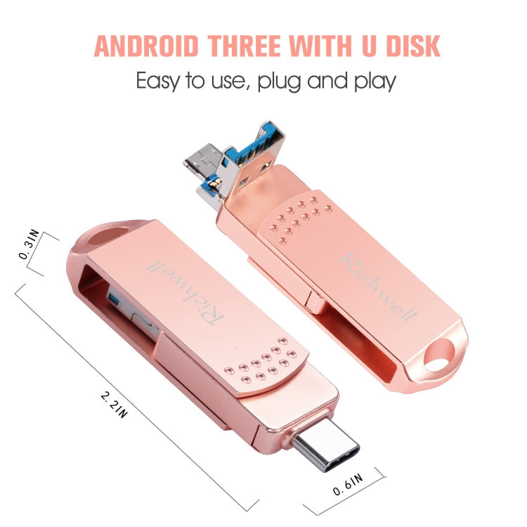 Richwell 3 in 1 128G Type-C + Micro USB + USB 3.0 Metal Flash Disk with OTG Function(Silver)