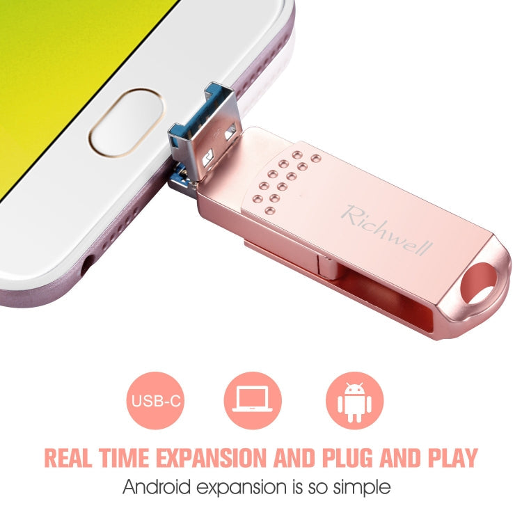 Richwell 3 in 1 128G Type-C + Micro USB + USB 3.0 Metal Flash Disk with OTG Function(Silver)