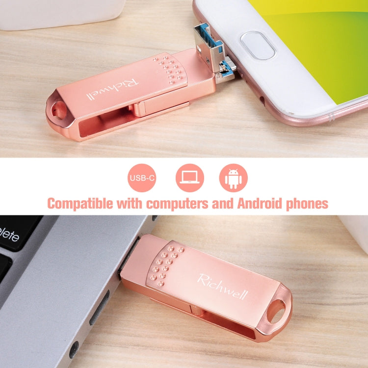 Richwell 3 in 1 128G Type-C + Micro USB + USB 3.0 Metal Flash Disk with OTG Function(Silver)