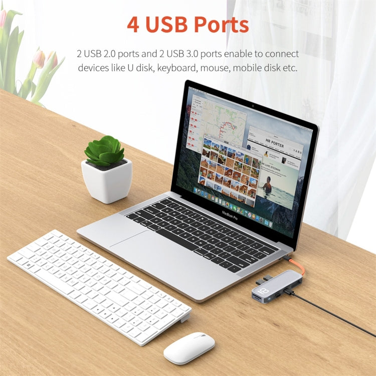 ROCK TR03 8 In 1 Type-C / USB-C to HDMI Multifunctional Extension HUB Adapter (Grey)