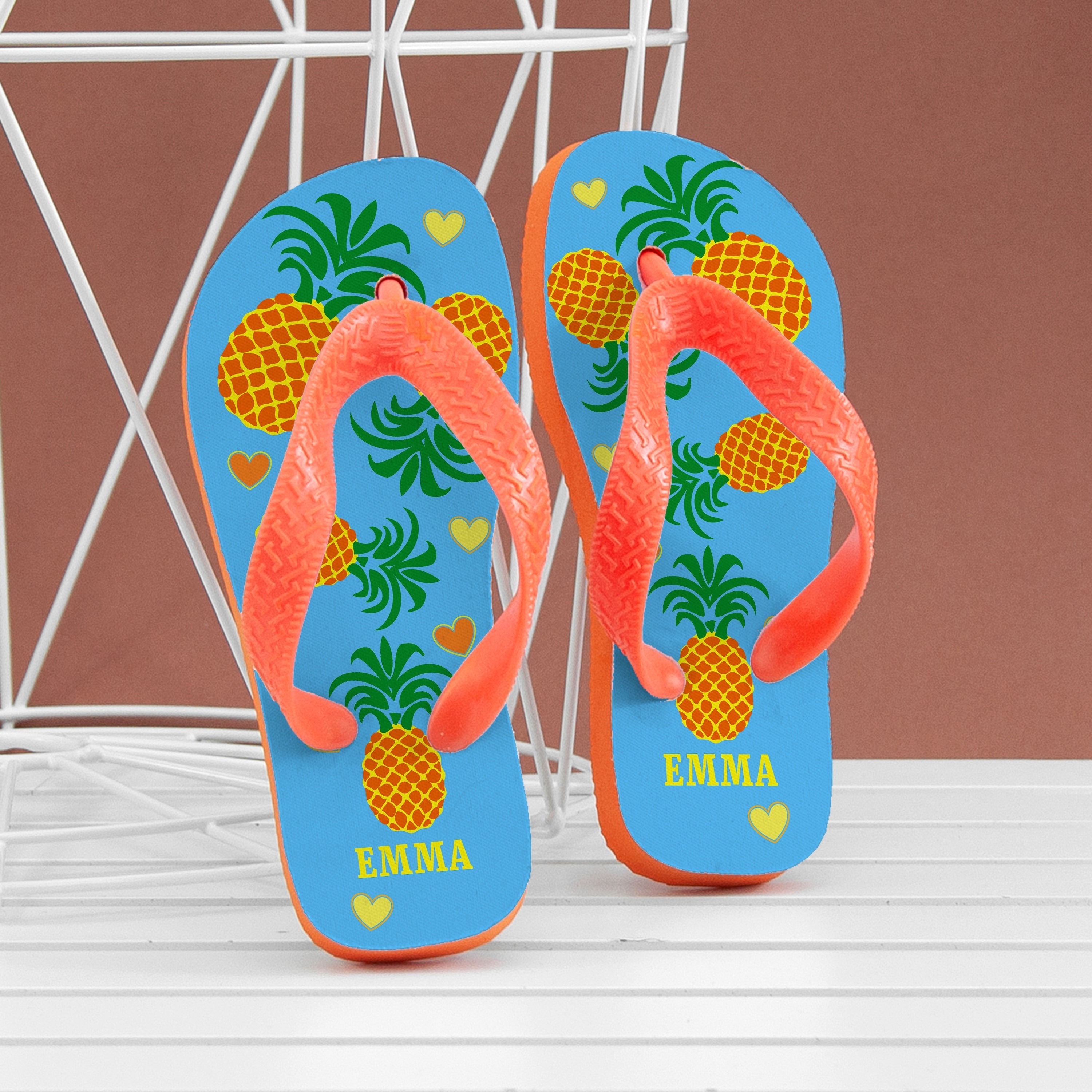 Personalised Partying Pineapples Child's Flip Flops