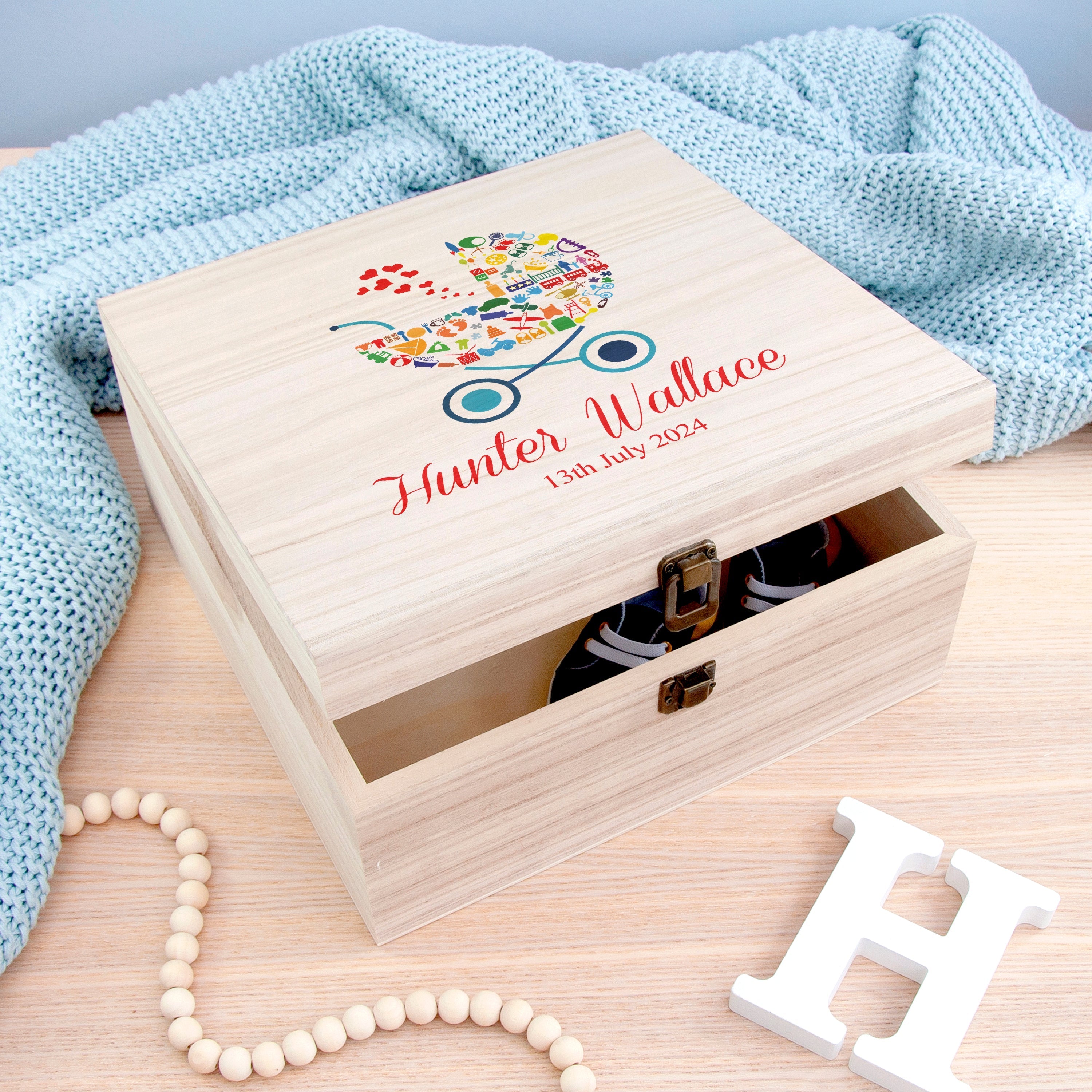 Personalised Pram Baby Boy Memory Box