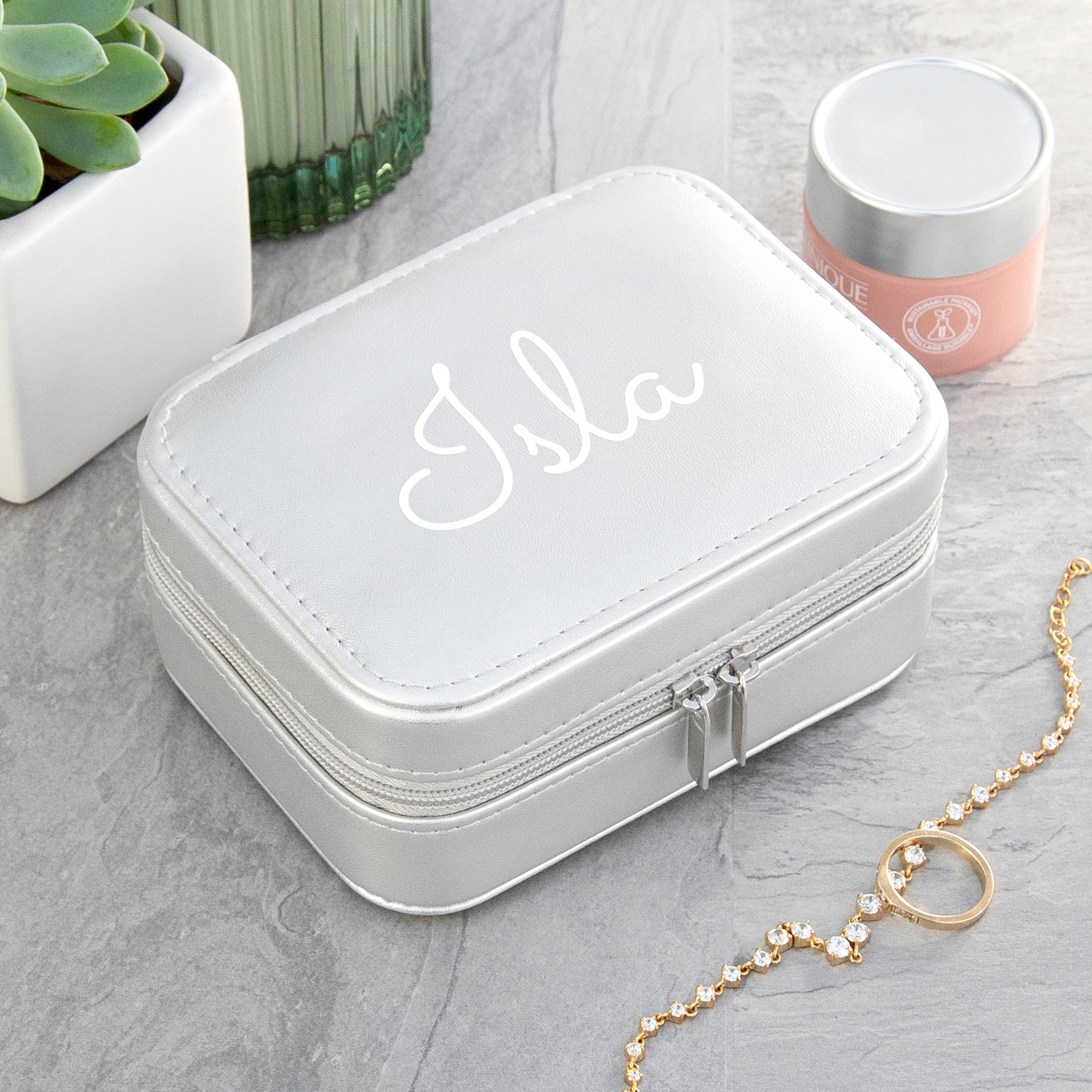 Personalised Metallic Silver Travel Jewellery Case