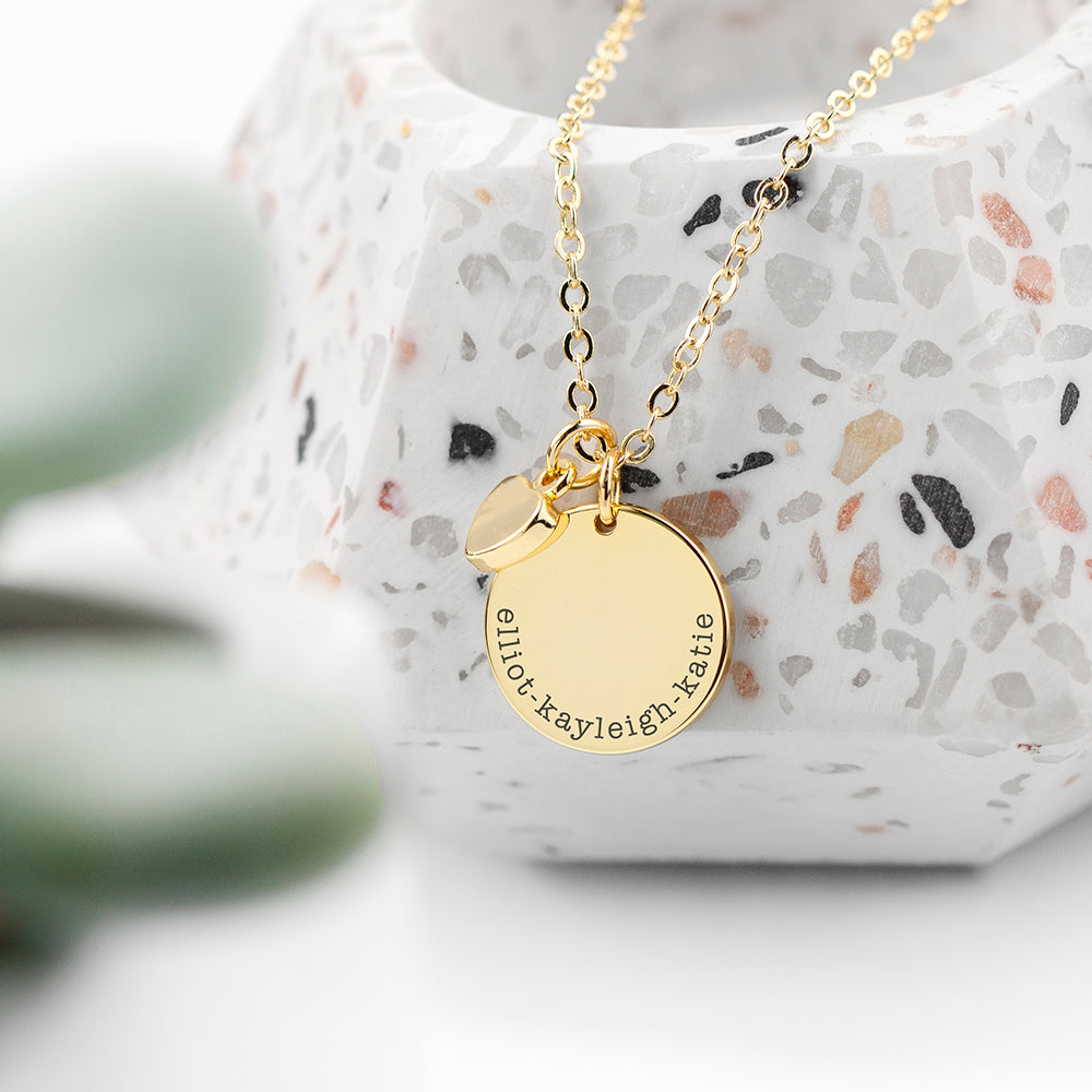 Personalised Polished Heart And Disc Necklace