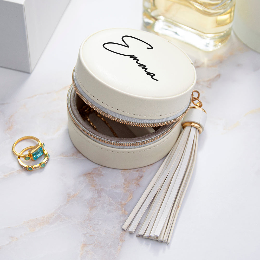 Personalised Treat Republic White Jewellery Case With Tassel