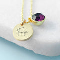 Personalised Gold Birthstone Crystal And Disc Necklace