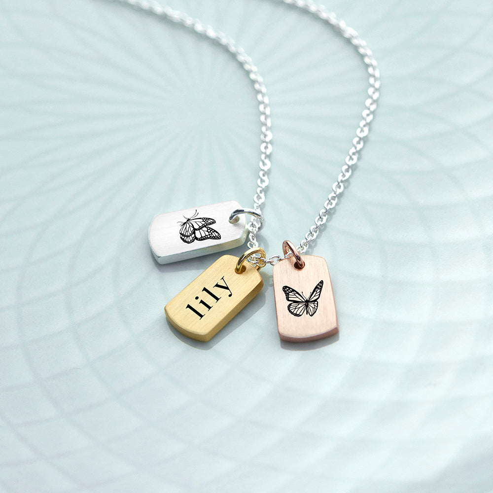Personalised Name And Butterfly Mini Tag Necklace