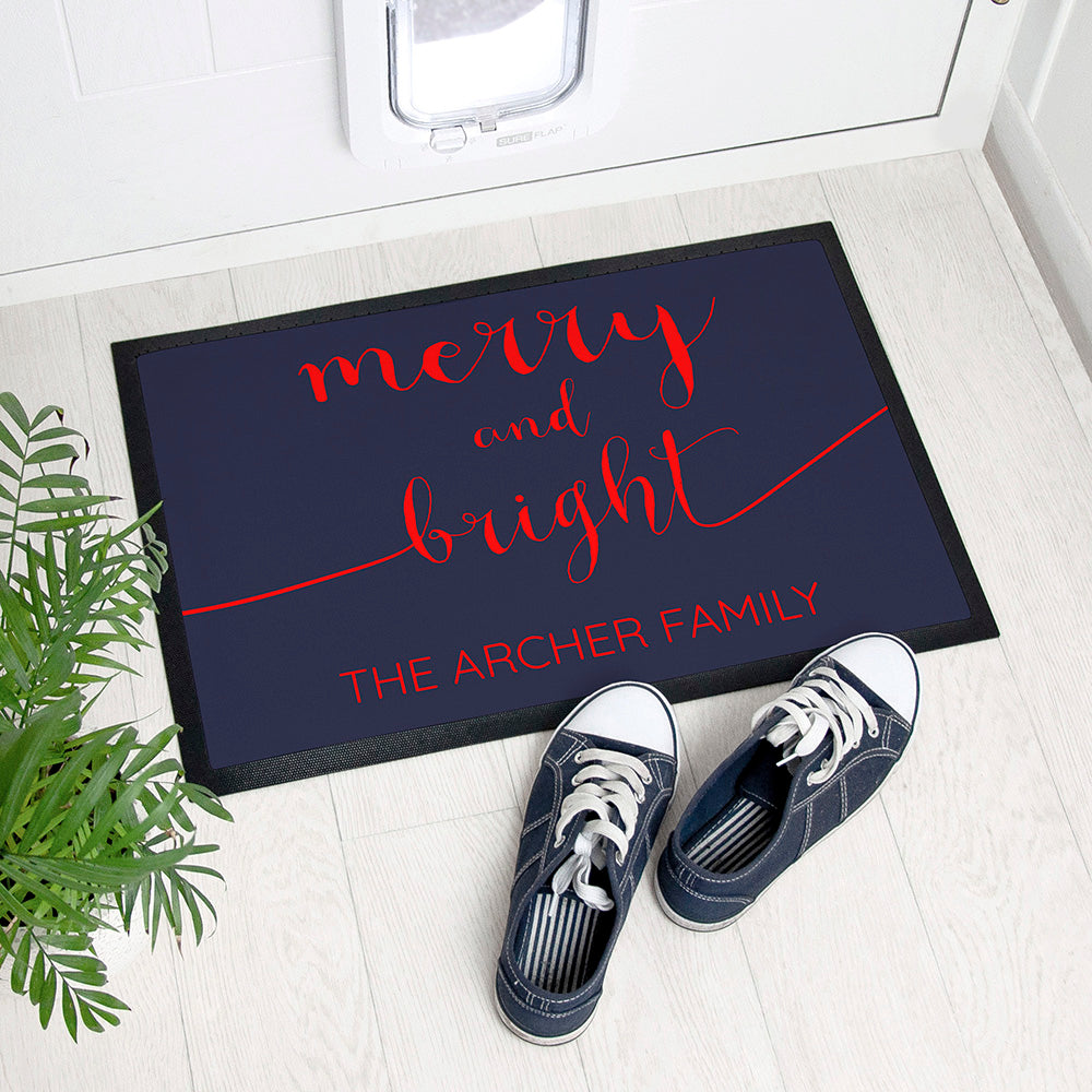 Personalised Merry And Bright Christmas Indoor Doormat