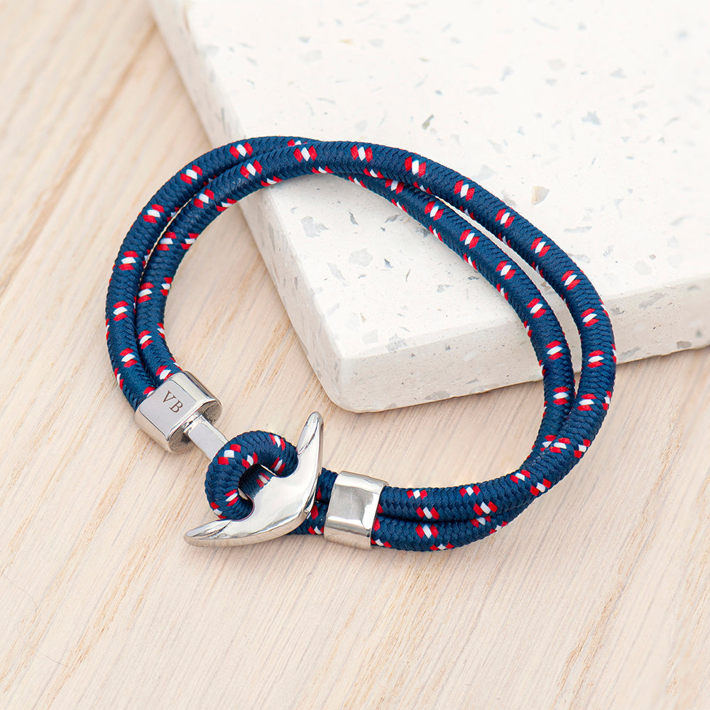 Personalised Mens Blue Rope Nautical Anchor Bracelet