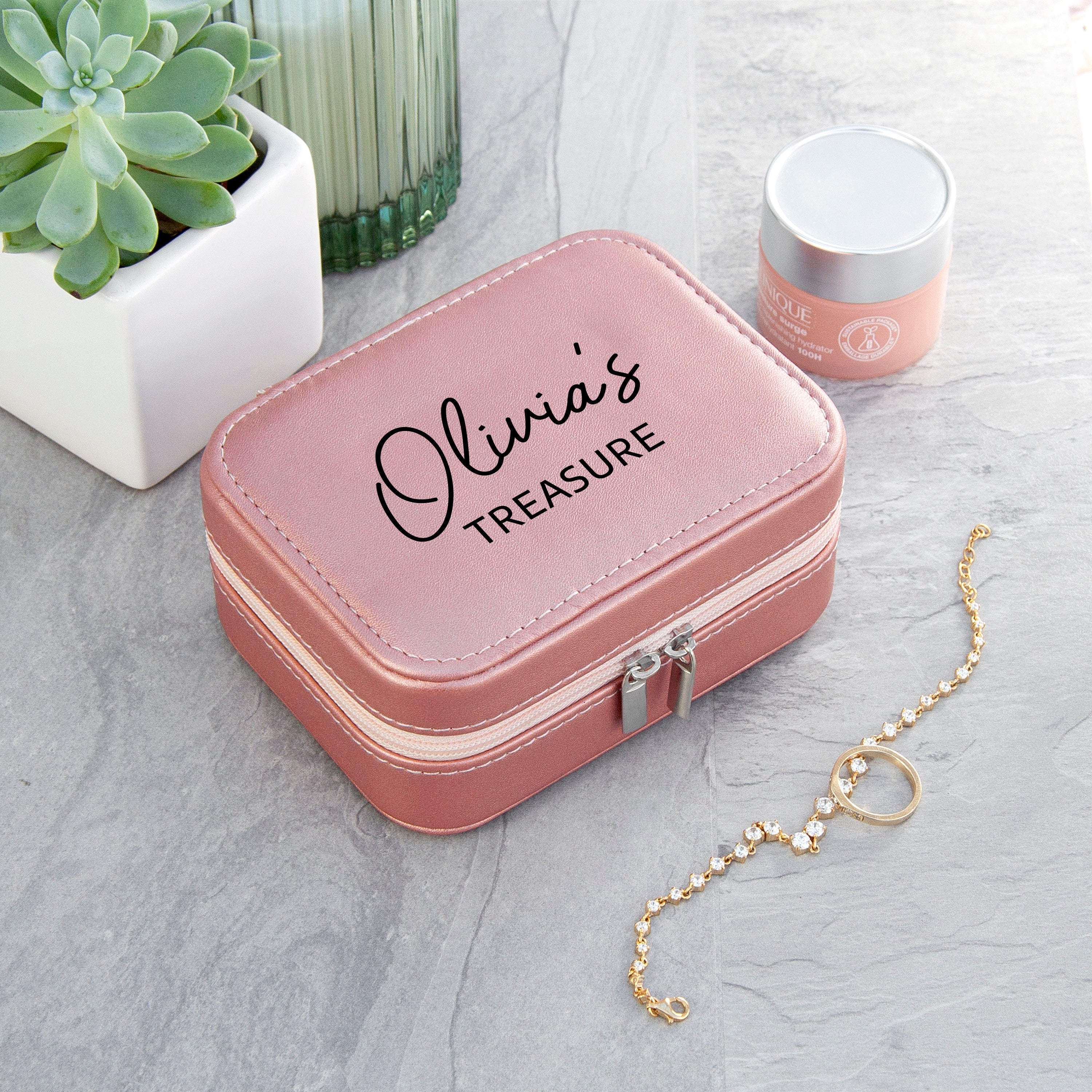 Personalised Pink 'My Treasure' Travel Jewellery Case