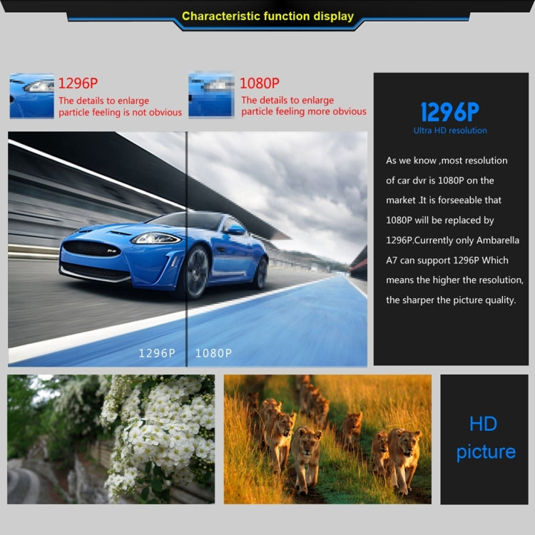 GS90C Car DVR Camera 2.7 inch LCD Screen HD 2304 x 1296P 170 Degree Wide Angle Viewing, Support Motion Detection / TF Card / G-Sensor / HDMI, GS90C