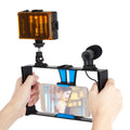 PULUZ 3 in 1 Vlogging Live Broadcast LED Selfie Light Smartphone Video Rig Kits with Microphone + Cold Shoe Tripod Head for iPhone, Galaxy, Huawei, Xiaomi, HTC, LG, Google, and Other Smartphones, 3-in-1, 3-in-1(Red), 3-in-1(US)