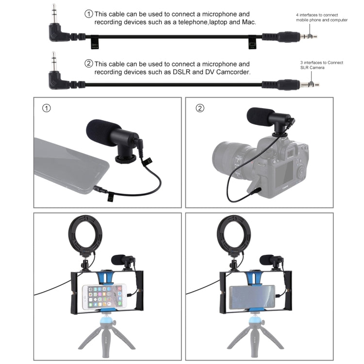 PULUZ 3-in-1 Vlogging Rig with Microphone, 4.7" LED Light, Cold Shoe Tripod for Smartphones (Blue)