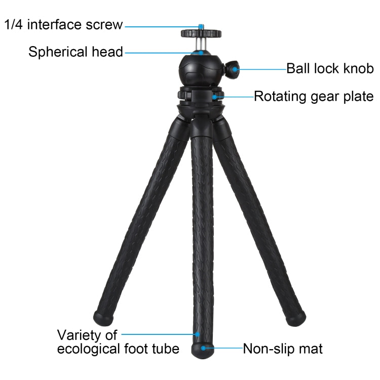 PULUZ Mini Octopus Flexible Tripod with Ball Head, Phone Clamp, Tripod Adapter & Long Screw for SLR Cameras, GoPro, Smartphones (30cm x 5cm)