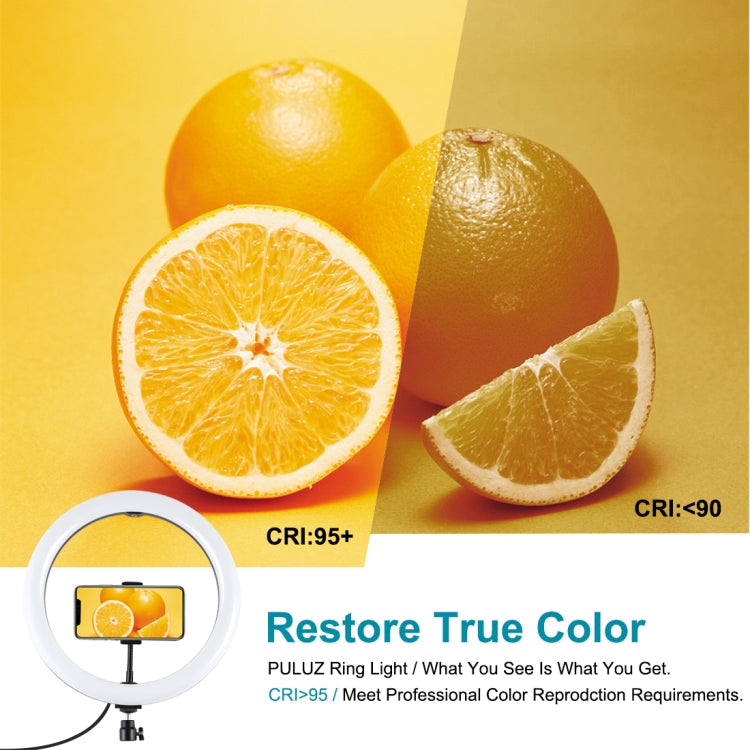PULUZ 11.8 inch 30cm Light + 1.65m Tripod Mount Curved Surface USB 3 Modes Dimmable Dual Color Temperature LED Ring Vlogging Video Light Live Broadcast Kits with Phone Clamp(Black)