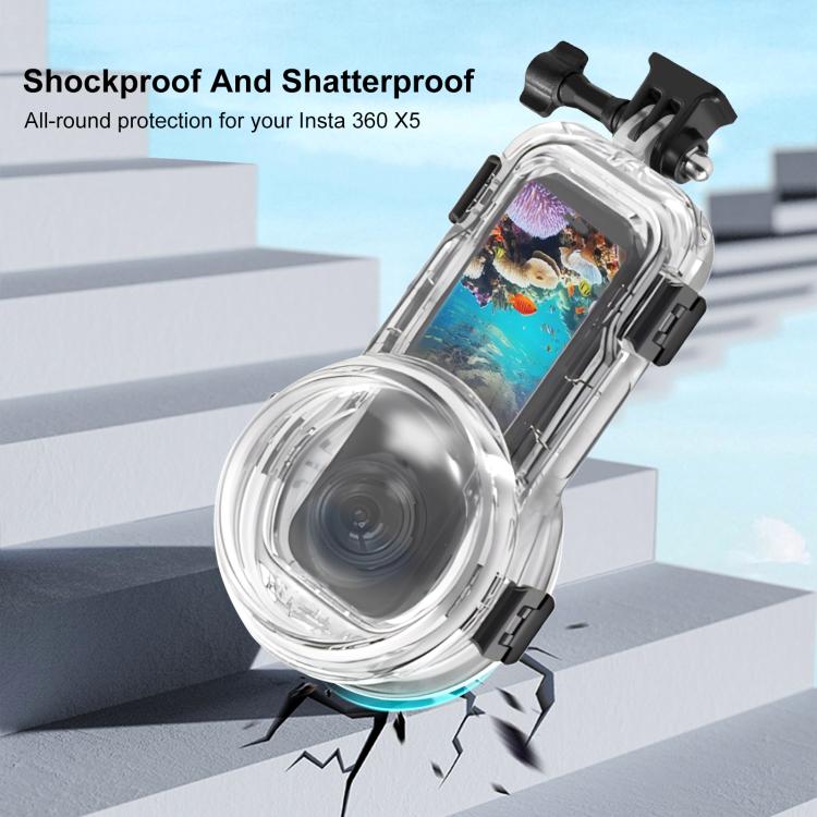 For Insta360 X5 PULUZ 60m Waterproof Sealed Diving Case with Silicone Lens Cover, Diving Case with Silicone Lens Cover