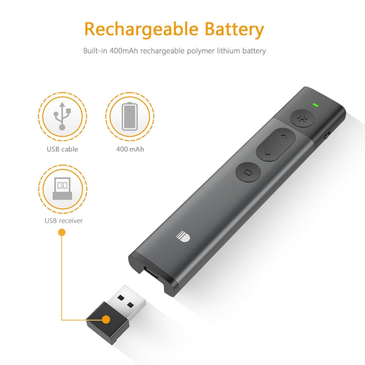 Doosl DSIT032 2.4GHz Wireless Presenter PowerPoint Clicker Representation Remote Control Green Laser Pointer, Control Distance: 100m