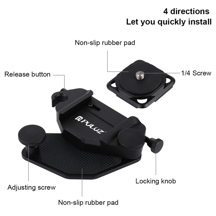 PULUZ Capture Camera Clip CNC Aluminum Alloy Quick Release Clip with Plate (Black)