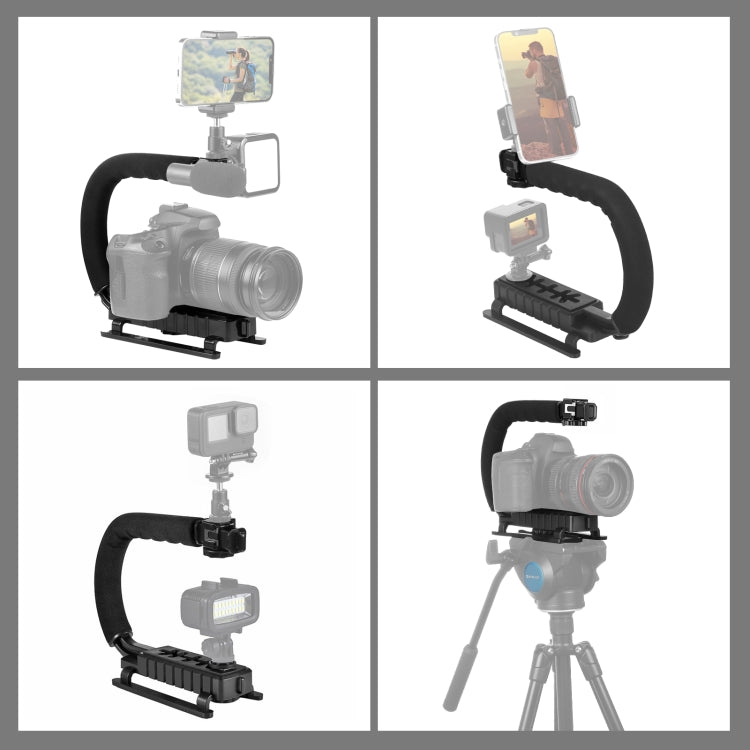 PULUZ U/C Shape 3-Head Cold Shoes Portable Handheld DV Bracket Stabilizer for All SLR Cameras and Home DV Camera
