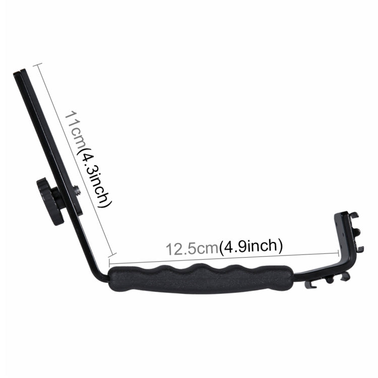 PULUZ L-Shape Bracket Handheld Grip Holder with Dual Side Cold Shoe Mounts for Video Light Flash, DSLR Camera, Bracket